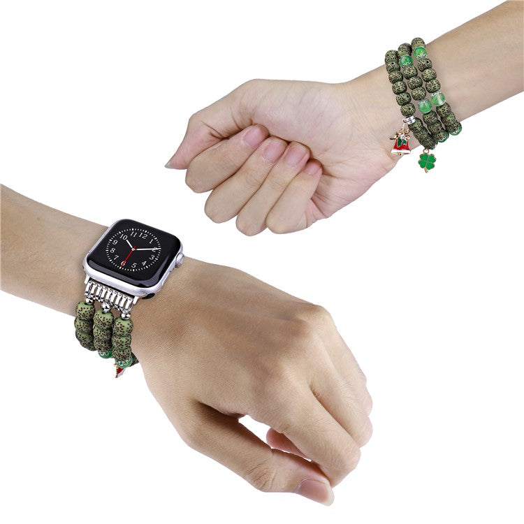 Beaded Bracelet for Apple Watch Series 10 42mm / 9 8 7 41mm / SE (2023) SE (2022) SE 6 5 4 40mm / 3 2 1 38mm Color Bodhi-Shape Watch Band - Green