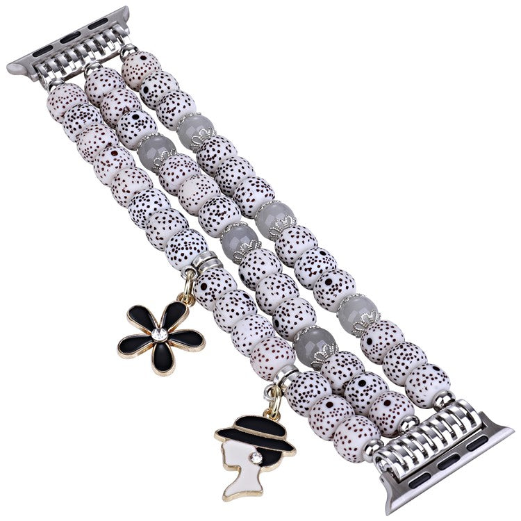 Beaded Bracelet for Apple Watch Series 10 42mm / 9 8 7 41mm / SE (2023) SE (2022) SE 6 5 4 40mm / 3 2 1 38mm Color Bodhi-Shape Watch Band - White