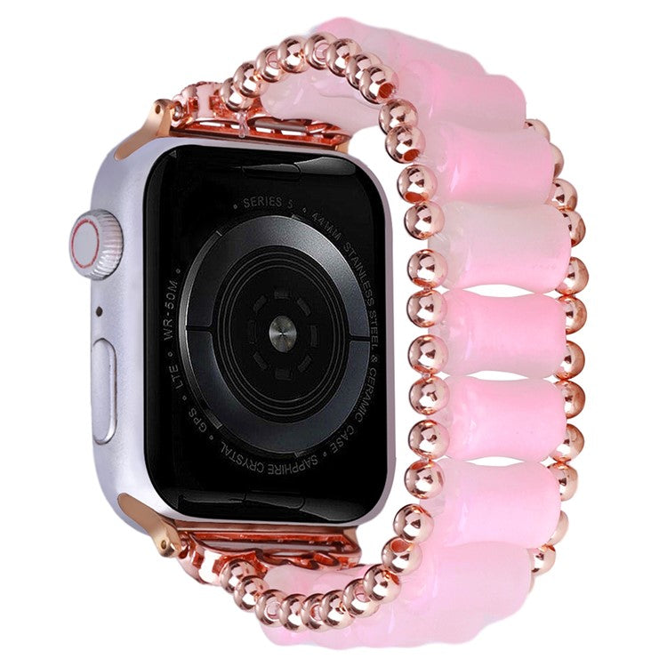 Watch Band for Apple Watch Series 10 42mm / 9 8 7 41mm / SE (2023) SE (2022) SE 6 5 4 40mm / 3 2 1 38mm Bamboo Shaped Resin Replacement Bracelet - Rose Gold / Pink