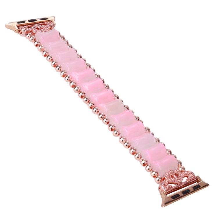 Watch Band for Apple Watch Series 10 42mm / 9 8 7 41mm / SE (2023) SE (2022) SE 6 5 4 40mm / 3 2 1 38mm Bamboo Shaped Resin Replacement Bracelet - Rose Gold / Pink