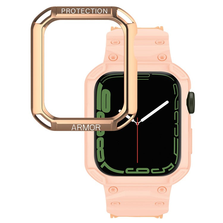 For Apple Watch Series 8 / 7 41mm / 6 / 5 / 4 / SE / SE (2022) 40mm 2-in-1 TPU Wrist Strap Watch Case with PC Top Cover - Rose Gold+Pink