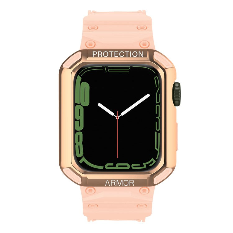 For Apple Watch Series 8 / 7 41mm / 6 / 5 / 4 / SE / SE (2022) 40mm 2-in-1 TPU Wrist Strap Watch Case with PC Top Cover - Rose Gold+Pink