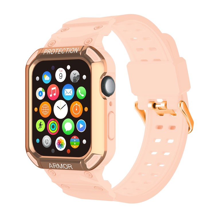For Apple Watch Series 8 / 7 41mm / 6 / 5 / 4 / SE / SE (2022) 40mm 2-in-1 TPU Wrist Strap Watch Case with PC Top Cover - Rose Gold+Pink