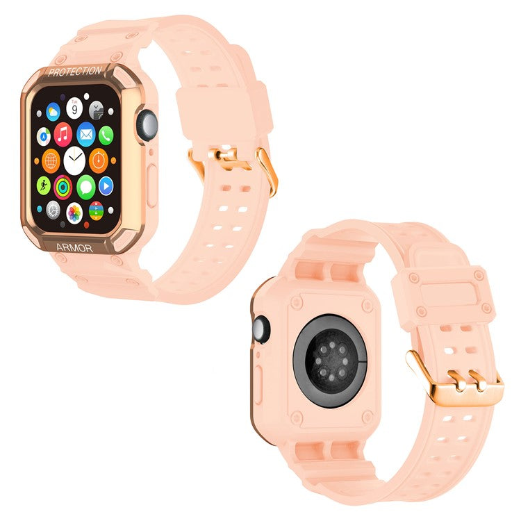 For Apple Watch Series 8 / 7 41mm / 6 / 5 / 4 / SE / SE (2022) 40mm 2-in-1 TPU Wrist Strap Watch Case with PC Top Cover - Rose Gold+Pink