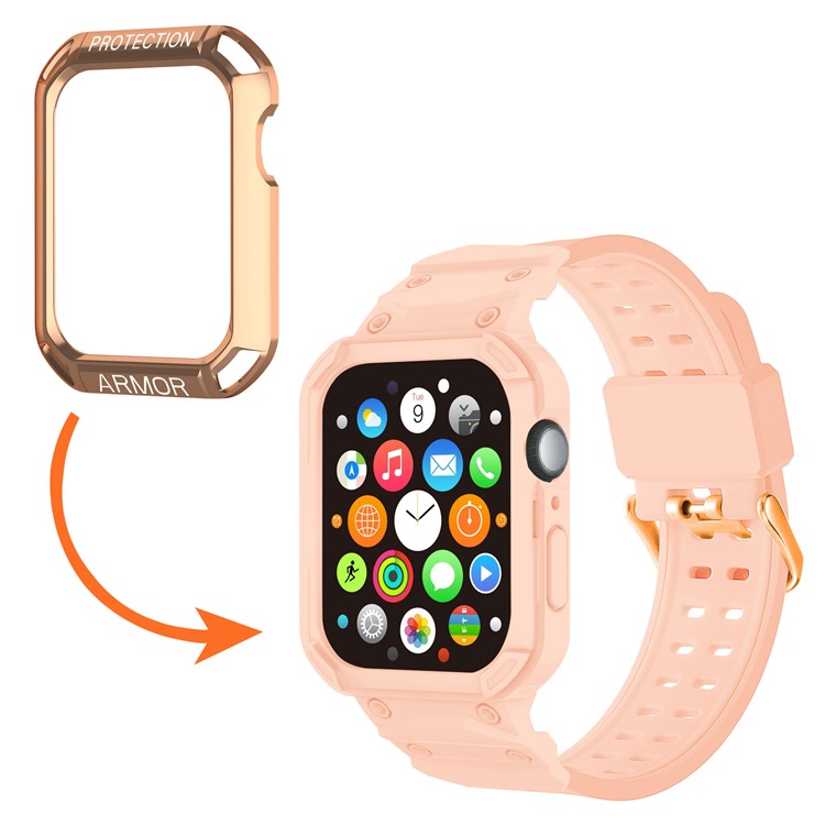 For Apple Watch Series 8 / 7 41mm / 6 / 5 / 4 / SE / SE (2022) 40mm 2-in-1 TPU Wrist Strap Watch Case with PC Top Cover - Rose Gold+Pink