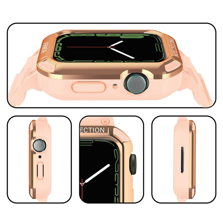 For Apple Watch Series 8 / 7 41mm / 6 / 5 / 4 / SE / SE (2022) 40mm 2-in-1 TPU Wrist Strap Watch Case with PC Top Cover - Rose Gold+Pink