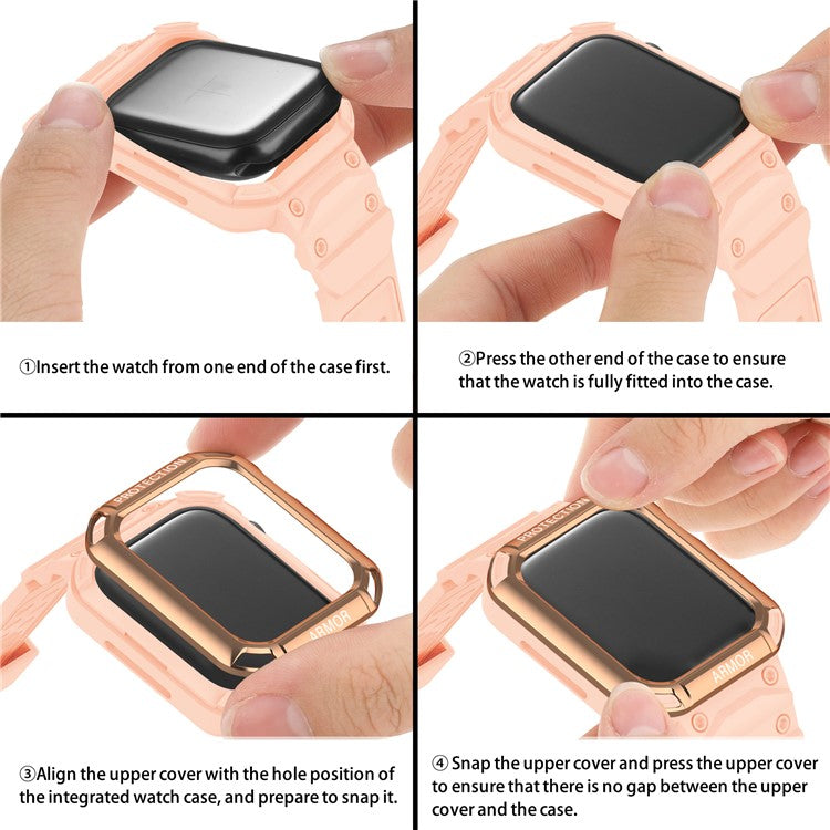 For Apple Watch Series 8 / 7 41mm / 6 / 5 / 4 / SE / SE (2022) 40mm 2-in-1 TPU Wrist Strap Watch Case with PC Top Cover - Rose Gold+Pink