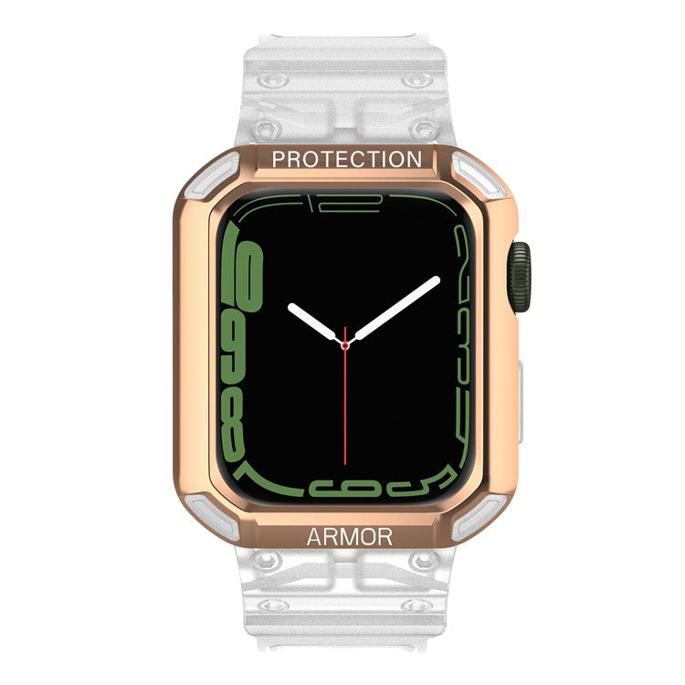 For Apple Watch Series 8 / 7 41mm / 6 / 5 / 4 / SE / SE (2022) 40mm 2-in-1 TPU Wrist Strap Watch Case with PC Top Cover - Rose Gold+Transparent