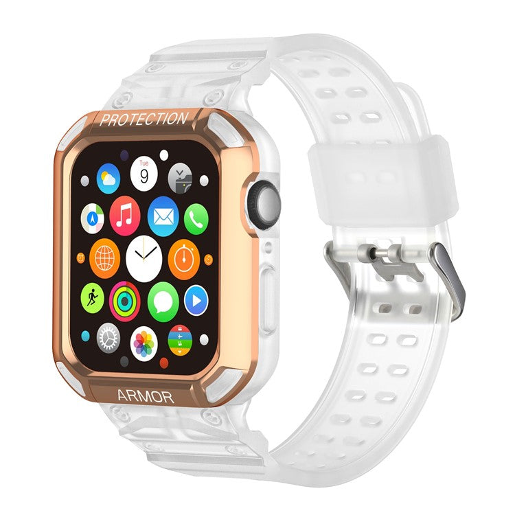 For Apple Watch Series 8 / 7 41mm / 6 / 5 / 4 / SE / SE (2022) 40mm 2-in-1 TPU Wrist Strap Watch Case with PC Top Cover - Rose Gold+Transparent