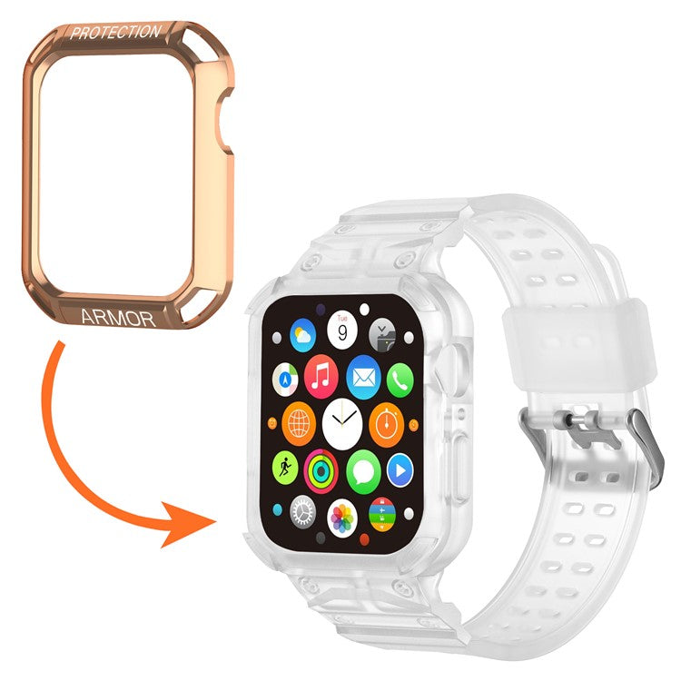 For Apple Watch Series 8 / 7 41mm / 6 / 5 / 4 / SE / SE (2022) 40mm 2-in-1 TPU Wrist Strap Watch Case with PC Top Cover - Rose Gold+Transparent