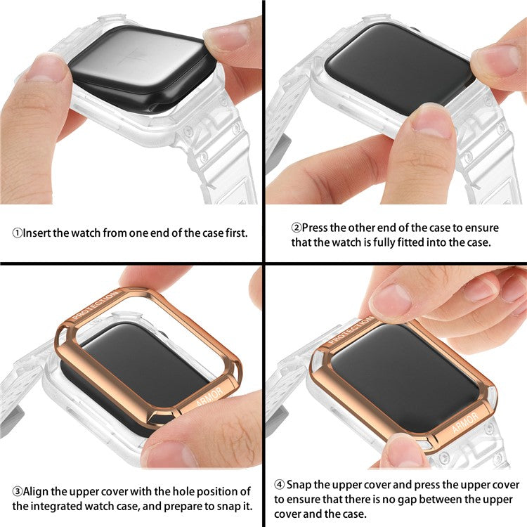 For Apple Watch Series 8 / 7 41mm / 6 / 5 / 4 / SE / SE (2022) 40mm 2-in-1 TPU Wrist Strap Watch Case with PC Top Cover - Rose Gold+Transparent