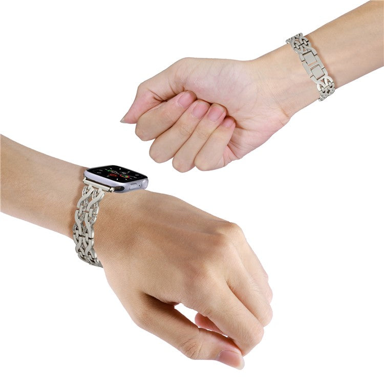 Watch Strap for Apple Watch Series 10 42mm / 9 8 7 41mm / SE (2023) SE (2022) SE 6 5 4 40mm / 3 2 1 38mm Rhinestone Watch Band Double X Alloy Wrist Strap - Starlight