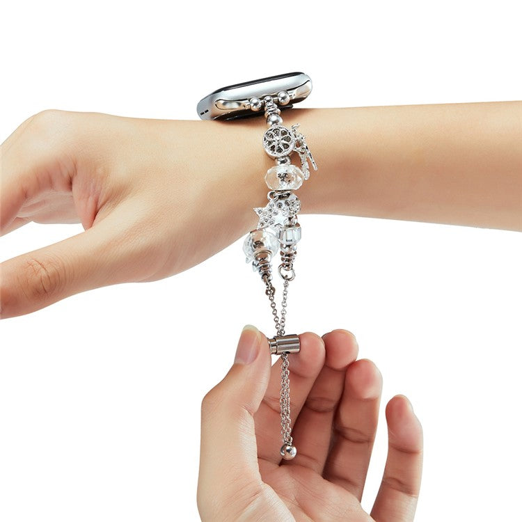 Beaded Bracelet Band for Apple Watch Series 10 42mm / 9 8 7 41mm / SE (2023) SE (2022) SE 6 5 4 40mm / 3 2 1 38mm Jewelry Watch Strap - Silver / Dream Catcher