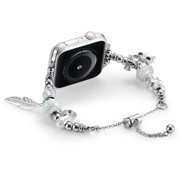 Beaded Bracelet Band for Apple Watch Series 10 42mm / 9 8 7 41mm / SE (2023) SE (2022) SE 6 5 4 40mm / 3 2 1 38mm Jewelry Watch Strap - Silver / Owl