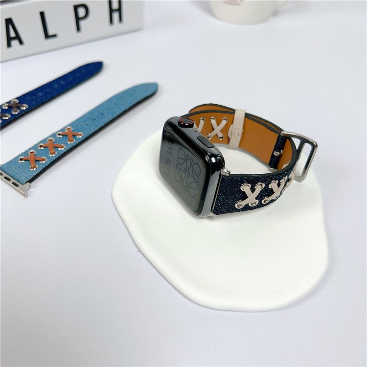 Watch Strap for Apple Watch Series 10 42mm / 9 8 7 41mm / SE (2023) SE (2022) SE 6 5 4 40mm / 3 2 1 38mm Canvas Nylon X Decor Watch Band - Black