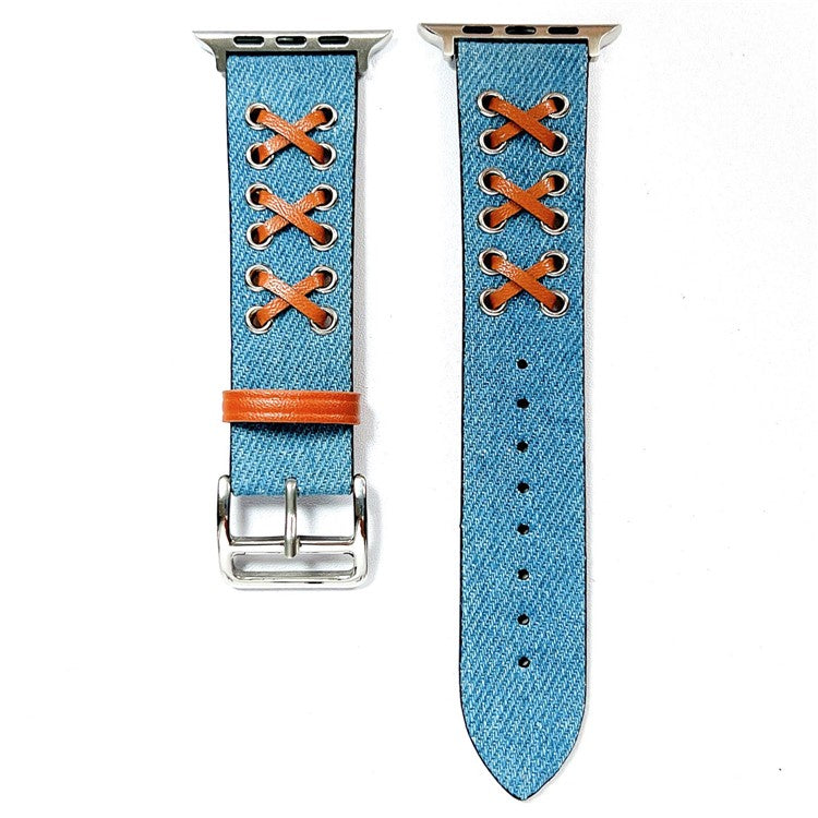 Watch Strap for Apple Watch Series 10 42mm / 9 8 7 41mm / SE (2023) SE (2022) SE 6 5 4 40mm / 3 2 1 38mm Canvas Nylon X Decor Watch Band - Baby Blue