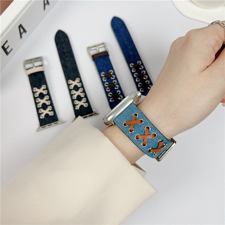 Watch Strap for Apple Watch Series 10 42mm / 9 8 7 41mm / SE (2023) SE (2022) SE 6 5 4 40mm / 3 2 1 38mm Canvas Nylon X Decor Watch Band - Baby Blue