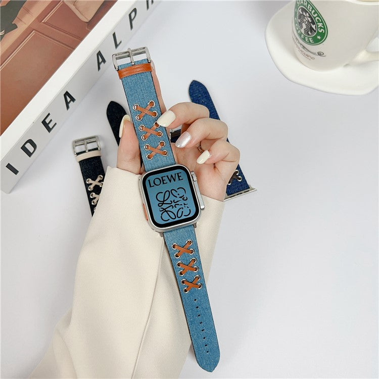 Watch Strap for Apple Watch Series 10 42mm / 9 8 7 41mm / SE (2023) SE (2022) SE 6 5 4 40mm / 3 2 1 38mm Canvas Nylon X Decor Watch Band - Baby Blue