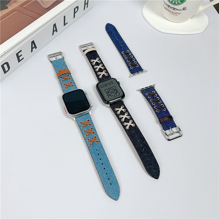 Watch Strap for Apple Watch Series 10 42mm / 9 8 7 41mm / SE (2023) SE (2022) SE 6 5 4 40mm / 3 2 1 38mm Canvas Nylon X Decor Watch Band - Baby Blue