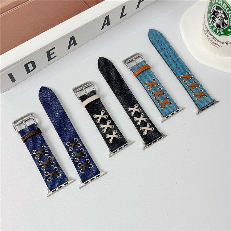 Watch Strap for Apple Watch Series 10 42mm / 9 8 7 41mm / SE (2023) SE (2022) SE 6 5 4 40mm / 3 2 1 38mm Canvas Nylon X Decor Watch Band - Baby Blue