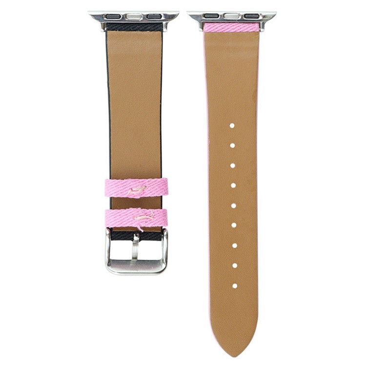 For Apple Watch Series 10 46mm / Ultra 2 Ultra 49mm / Series 9 8 7 45mm / 6 5 4 SE (2023) SE (2022) SE 44mm / 3 2 1 42mm Cute Words Canvas Watchband Replacement Watch Strap - Yellow / White