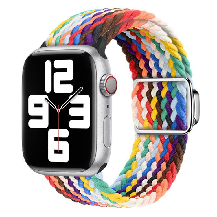 For Apple Watch Series 10 46mm / Ultra 2 Ultra 49mm / Series 9 8 7 45mm / 6 5 4 SE (2023) SE (2022) SE 44mm / 3 2 1 42mm Nylon Braided Watch Band Magnetic Buckle Wrist Strap - Rainbow