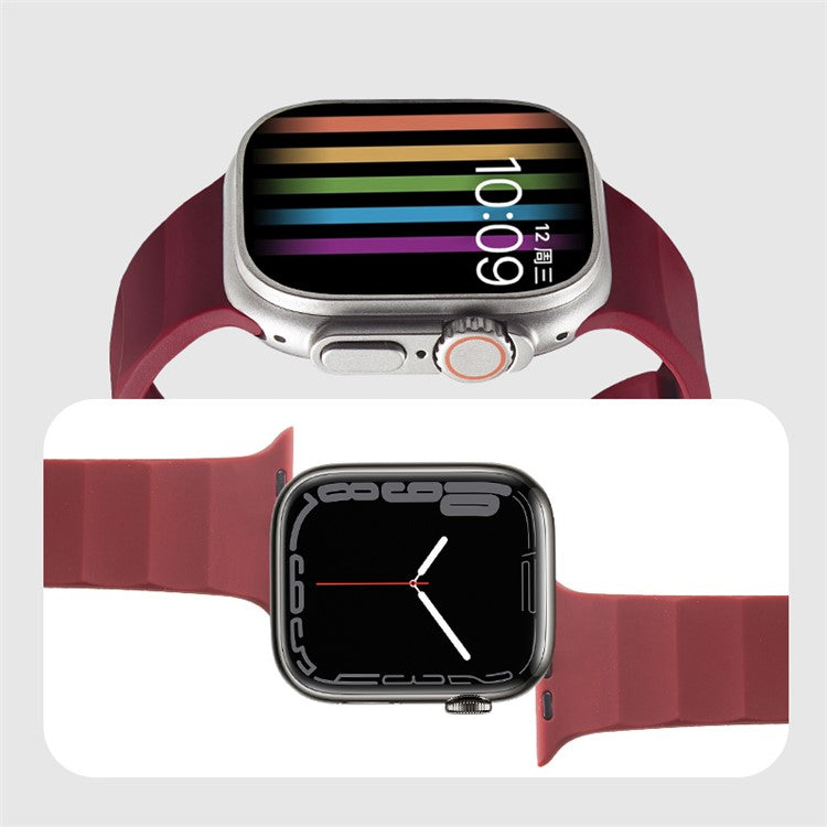 For Apple Watch Series 10 46mm / Ultra 2 Ultra 49mm / Series 9 8 7 45mm / 6 5 4 SE (2023) SE (2022) SE 44mm / 3 2 1 42mm Silicone Watch Band Wavy Square Buckle Watch Strap - Wine Red