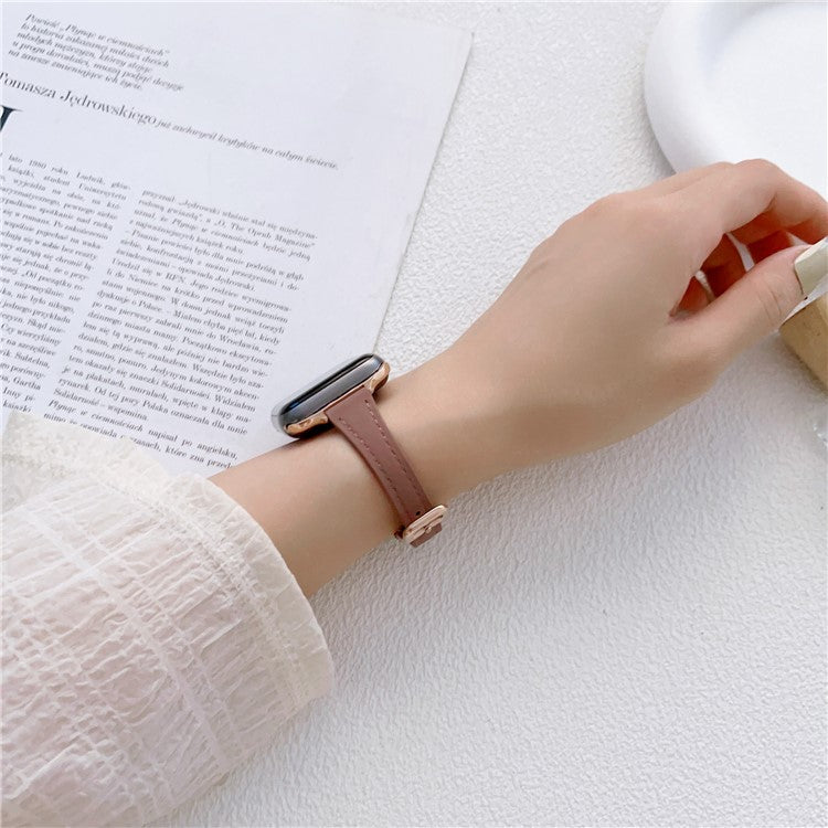 Watch Strap for Apple Watch Series 10 42mm / 9 8 7 41mm / SE (2023) SE (2022) SE 6 5 4 40mm / 3 2 1 38mm Slim Watchband Genuine Cow Leather Watch Strap - Black