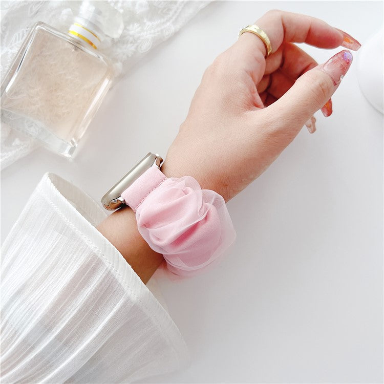 For Apple Watch Series 10 46mm / Ultra 2 Ultra 49mm / Series 9 8 7 45mm / 6 5 4 SE (2023) SE (2022) SE 44mm / 3 2 1 42mm Hair Band Style Watch Strap AW Organza Watch Band - Orange