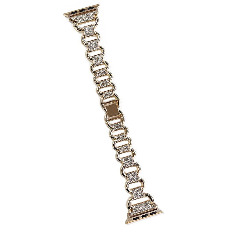 For Apple Watch Series 10 46mm / Ultra 2 Ultra 49mm / Series 9 8 7 45mm / 6 5 4 SE (2023) SE (2022) SE 44mm / 3 2 1 42mm AW Metal Watch Strap Rhinestone Decor Hollow Watchband - Gold