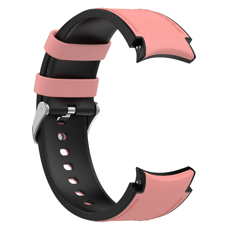 SGW Watch Band for Samsung Galaxy Watch6 / Watch6 Classic / Watch 5 / Watch 5 Pro / Watch4 / Watch4 Classic , PU Leather Coated Silicone Wrist Strap with Silver Buckle - Pink