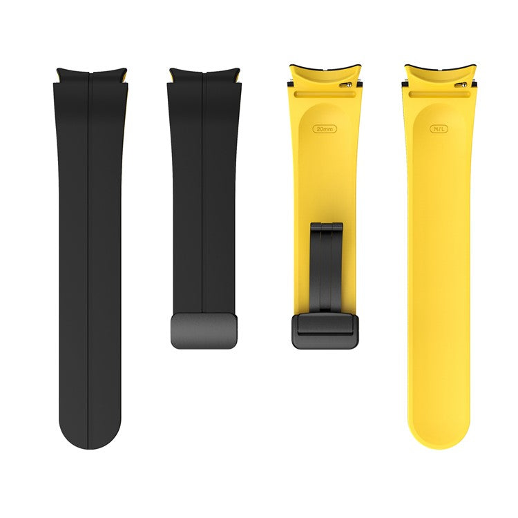 Silicone Watch Band for Samsung Galaxy Watch6 / Watch6 Classic / Watch 5 / Watch 5 Pro / Watch4 / Watch4 Classic , Magnetic Folding Buckle Dual-color Strap - Black+Yellow