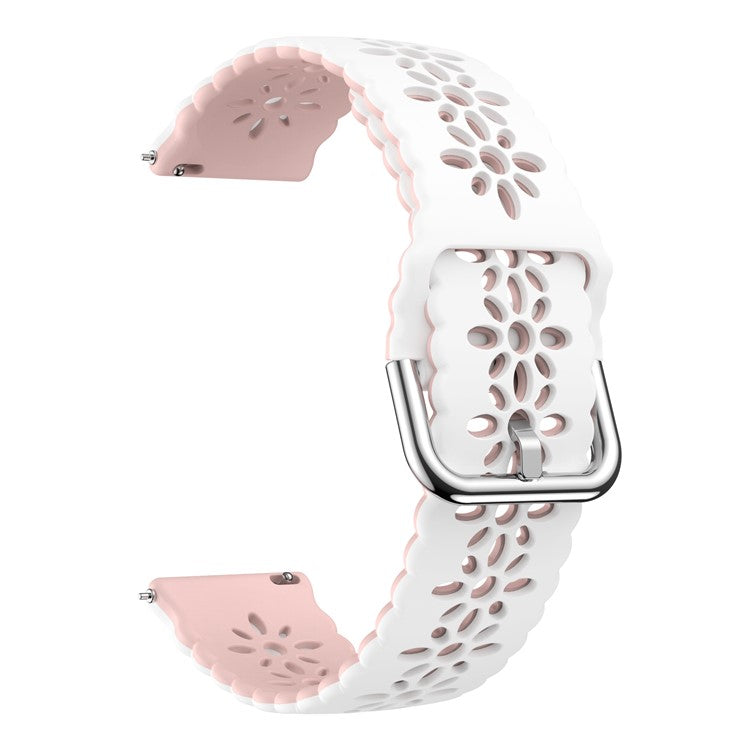 For Garmin Vivomove 3S / Samsung Gear Sport / Huawei Watch GT 2 42mm Silicone Watchband 20mm Flower Hollow Dual Color Watch Strap - White / Pink