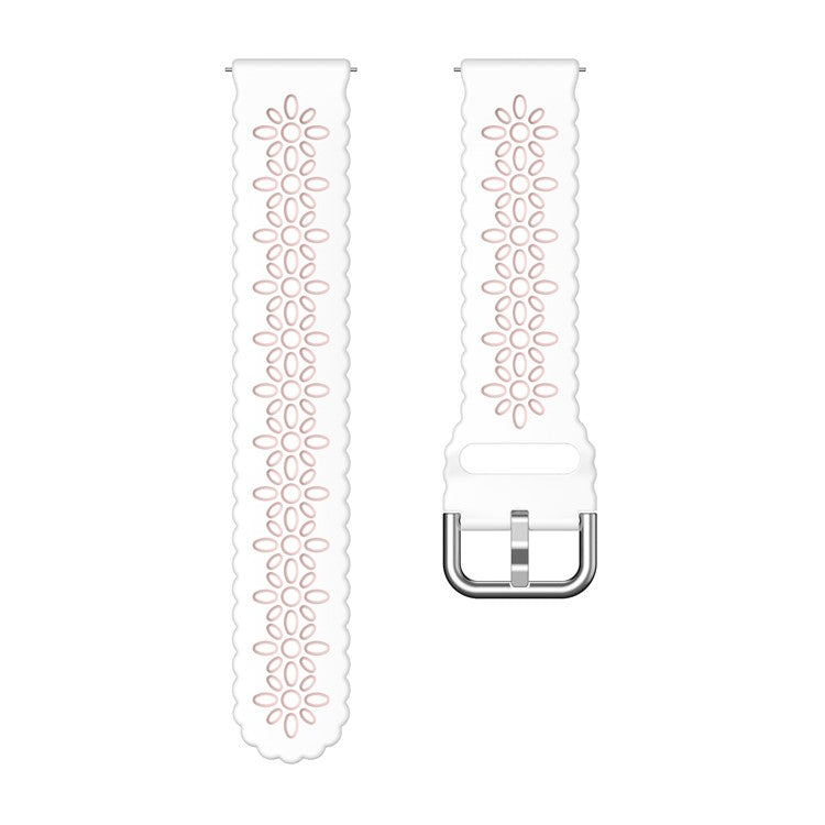 For Garmin Vivomove 3S / Samsung Gear Sport / Huawei Watch GT 2 42mm Silicone Watchband 20mm Flower Hollow Dual Color Watch Strap - White / Pink