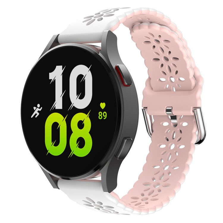 For Garmin Vivomove 3S / Samsung Gear Sport / Huawei Watch GT 2 42mm Silicone Watchband 20mm Flower Hollow Dual Color Watch Strap - White / Pink
