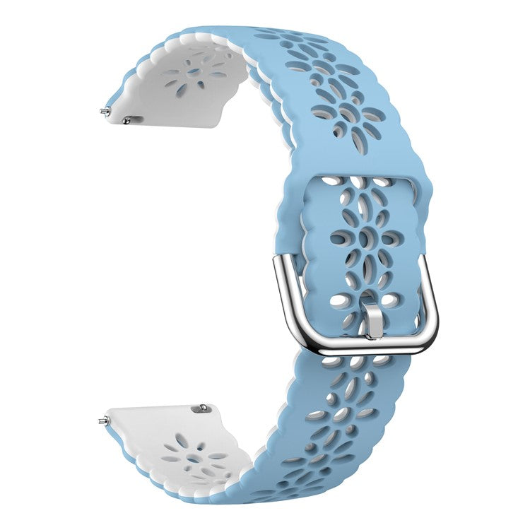 For Garmin Vivomove 3S / Samsung Gear Sport / Huawei Watch GT 2 42mm Silicone Watchband 20mm Flower Hollow Dual Color Watch Strap - Baby Blue / White