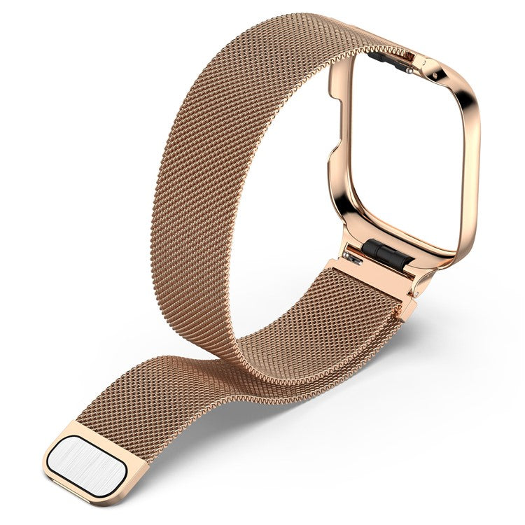 For Xiaomi Redmi Watch 3 Lite / Watch 3 Active Milanese Metal Watch Strap Band with Watch Case Frame - Rose Gold