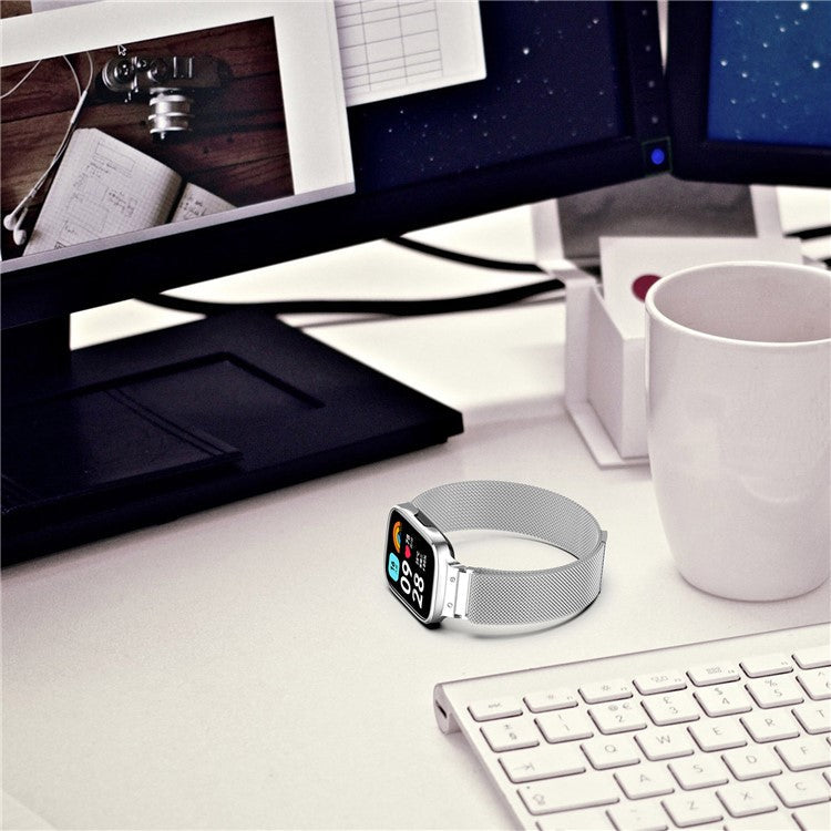 For Xiaomi Redmi Watch 3 Lite / Watch 3 Active Milanese Metal Watch Strap Band with Watch Case Frame - Silver