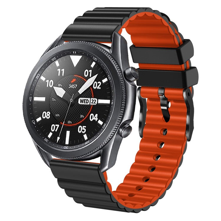 Silicone Watch Band for Suunto Vertical / 9 Peak Pro / 5 Peak , Horizontal Stripes 22mm Dual-color Bracelet with Black Buckle - Black+Orange