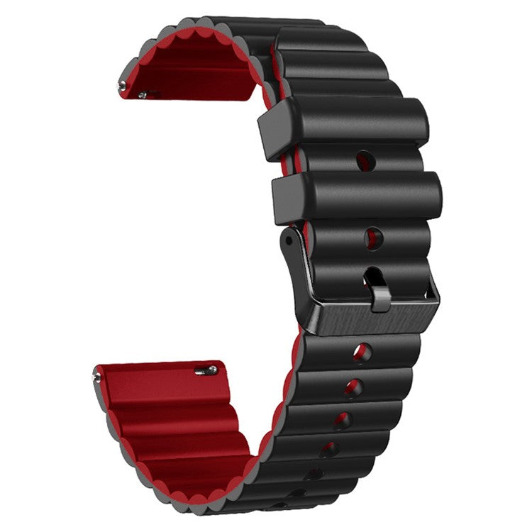 Silicone Watch Band for Suunto Vertical / 9 Peak Pro / 5 Peak , Horizontal Stripes 22mm Dual-color Bracelet with Black Buckle - Black+Red