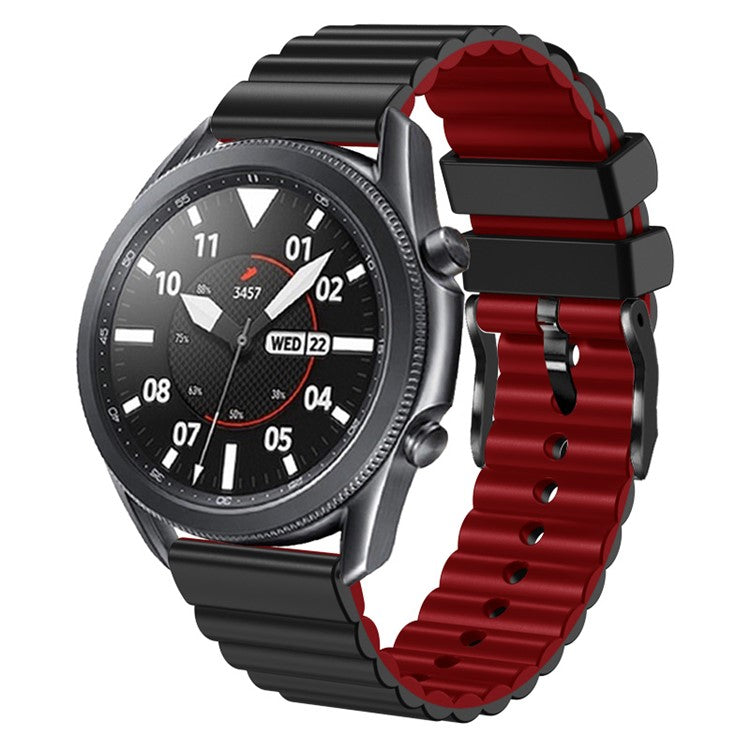 Silicone Watch Band for Suunto Vertical / 9 Peak Pro / 5 Peak , Horizontal Stripes 22mm Dual-color Bracelet with Black Buckle - Black+Red