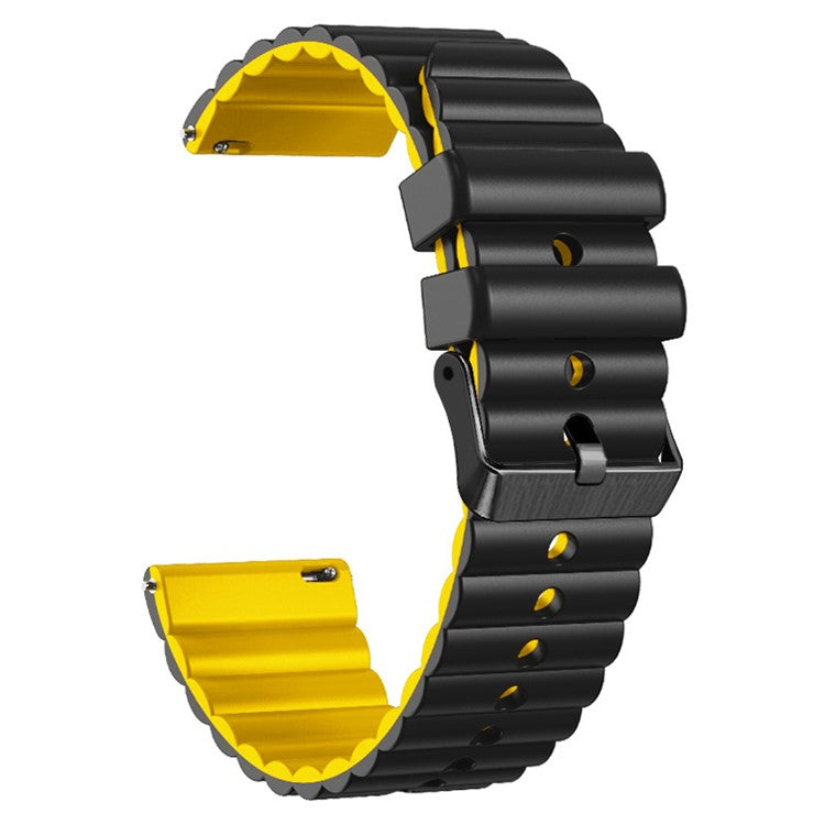 Silicone Watch Band for Suunto Vertical / 9 Peak Pro / 5 Peak , Horizontal Stripes 22mm Dual-color Bracelet with Black Buckle - Black+Yellow