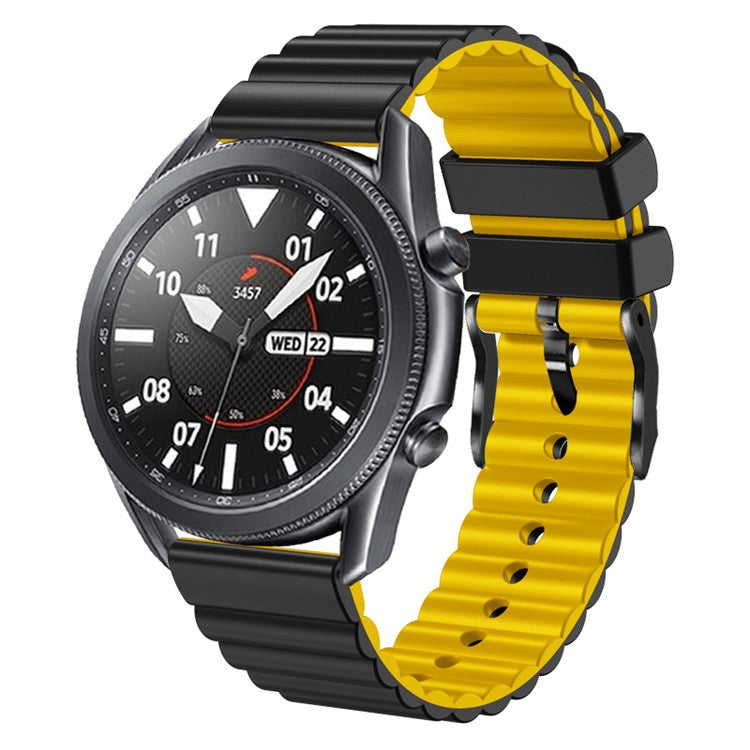 Silicone Watch Band for Suunto Vertical / 9 Peak Pro / 5 Peak , Horizontal Stripes 22mm Dual-color Bracelet with Black Buckle - Black+Yellow