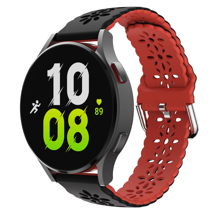 Watch Band for Samsung Galaxy Watch6 / Watch6 Classic / Watch 5 / Watch 5 Pro / Watch4 / Watch4 Classic 20mm Silicone Strap - Black+Red