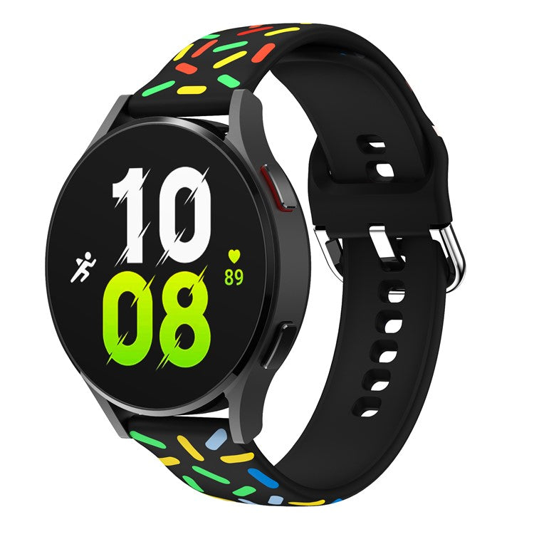 20mm Watch Band for Samsung Galaxy Watch6 / Watch6 Classic / Watch 5 / Watch 5 Pro / Watch4 / Watch4 Classic , Pattern Silicone Strap Wristband - Black Rainbow