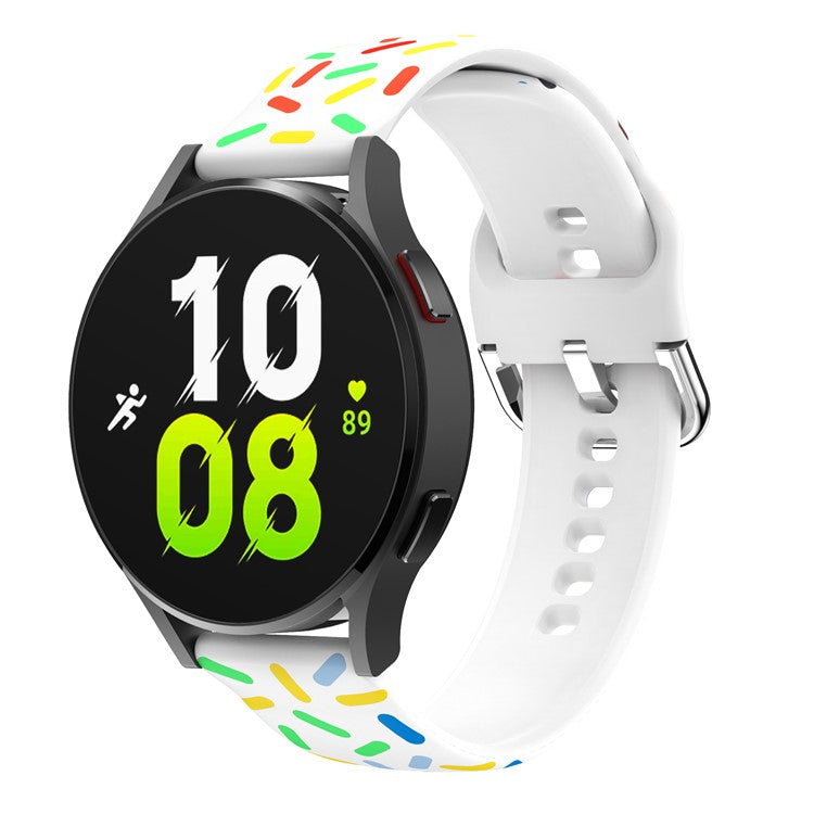 20mm Watch Band for Samsung Galaxy Watch6 / Watch6 Classic / Watch 5 / Watch 5 Pro / Watch4 / Watch4 Classic , Pattern Silicone Strap Wristband - White Rainbow