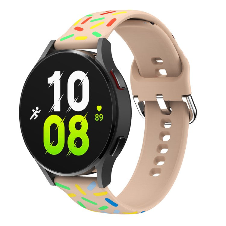 20mm Watch Band for Samsung Galaxy Watch6 / Watch6 Classic / Watch 5 / Watch 5 Pro / Watch4 / Watch4 Classic , Pattern Silicone Strap Wristband - Pink Rainbow
