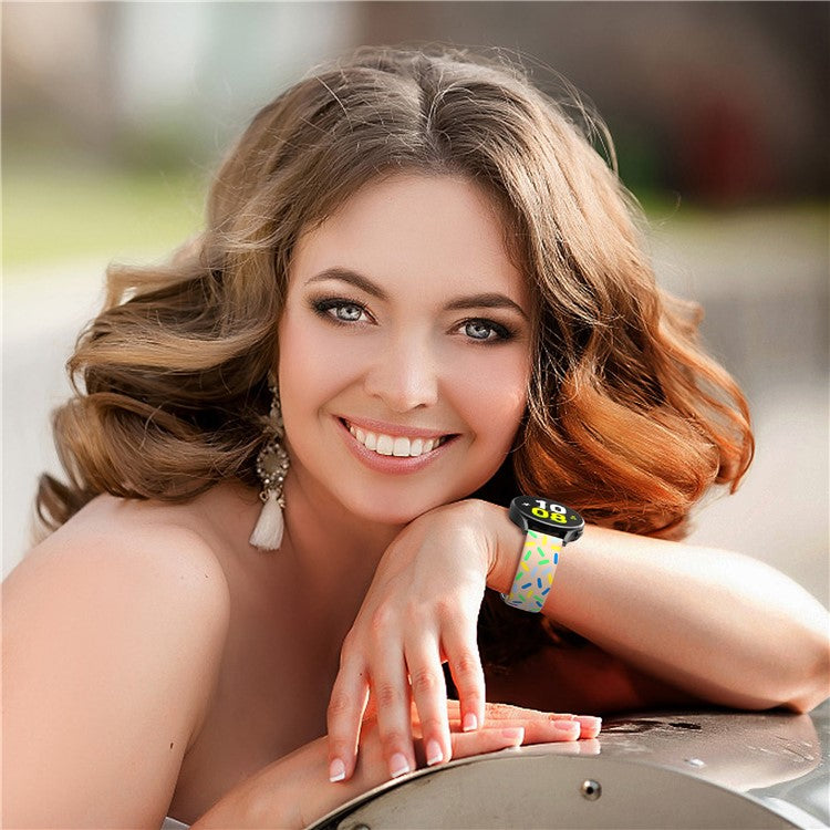 20mm Watch Band for Samsung Galaxy Watch6 / Watch6 Classic / Watch 5 / Watch 5 Pro / Watch4 / Watch4 Classic , Pattern Silicone Strap Wristband - Pink Rainbow