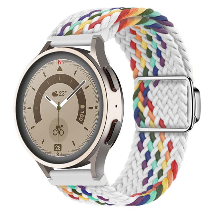 Nylon Watch Bands for Samsung Galaxy Watch6 / Watch6 Classic / Watch 5 / Watch 5 Pro / Watch4 20mm Wrist Strap - White Rainbow