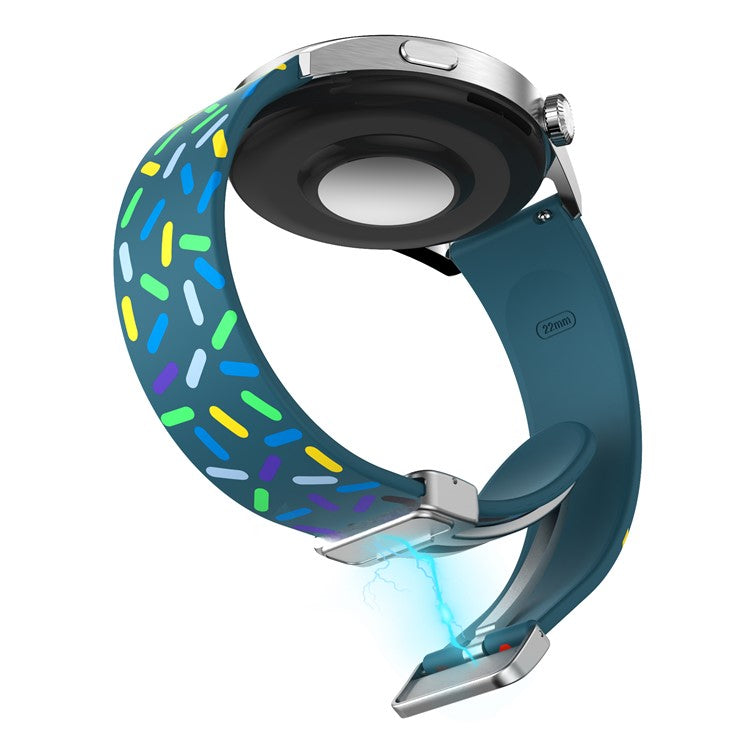 Silicone Band for Samsung Galaxy Watch6 / Watch6 Classic / Watch 5 / Watch 5 Pro / Watch4 20mm Watch Strap with Silver Buckle - Blackish Green Rainbow